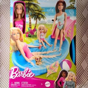 Barbie Doll, 11.5-Inch Pool Playset w Slide Other Dolls Not Included NIB